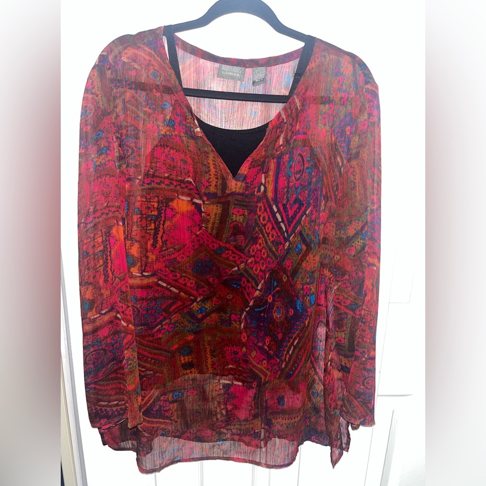 Two piece bundle: Chico's Multicolor Sheer Blouse and Shapermint tank top. S XL